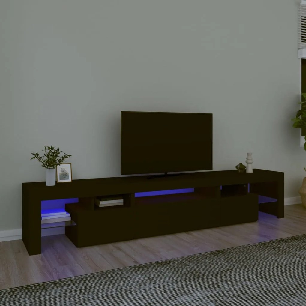 Mobile Porta Tv Con Luci Led Nero 215x36,5x40 Cm /