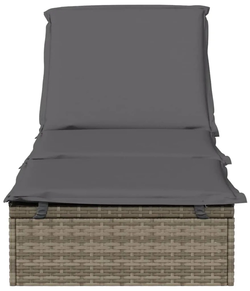 Lettino con cuscino grigio 201x55x62 cm in polyrattan