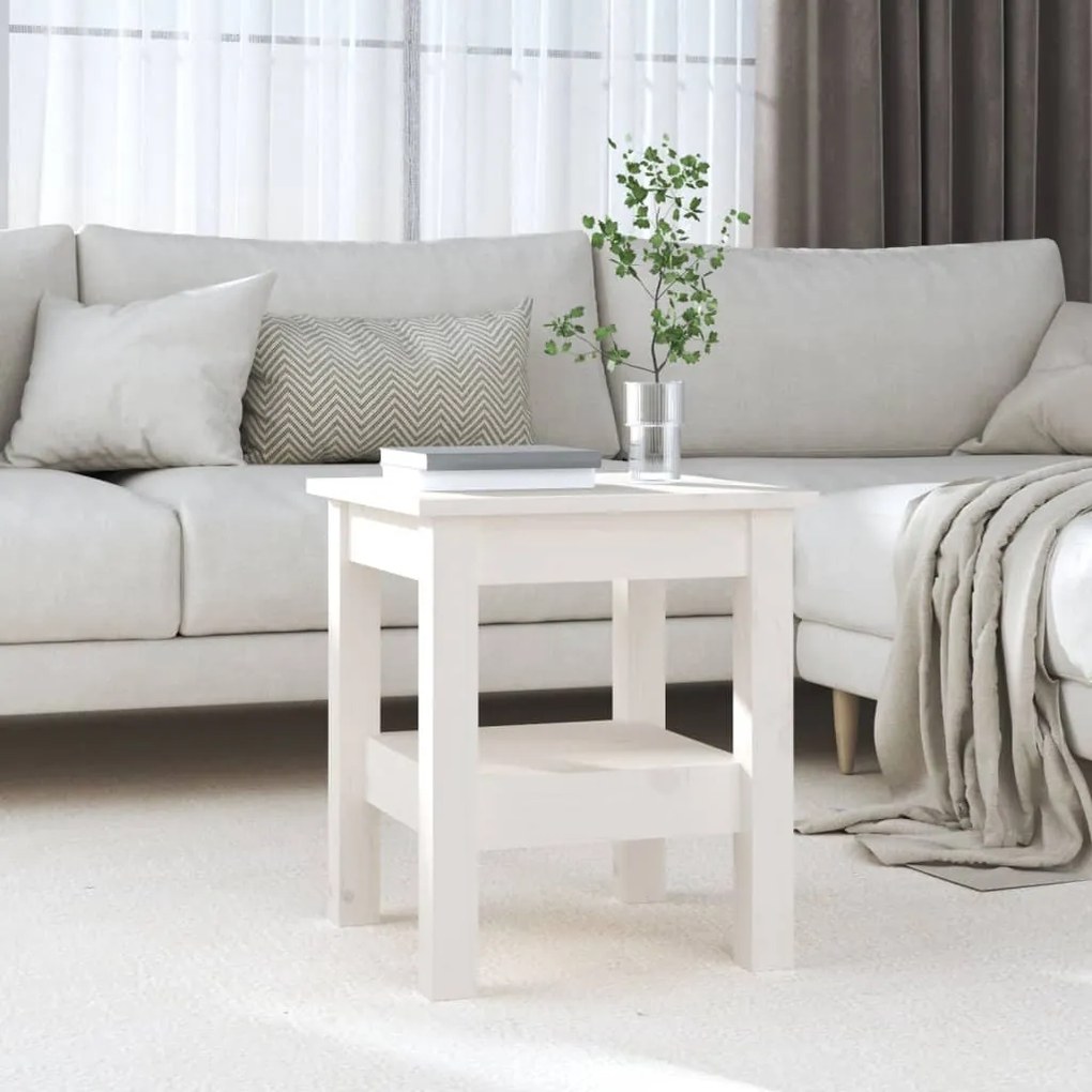Tavolino Da Salotto Bianco 35x35x40 Cm Legno Massello Di Pino /