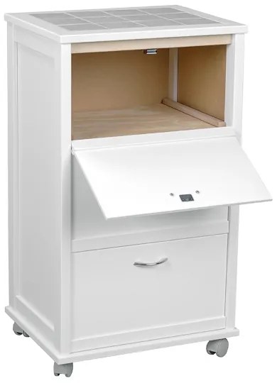 Carrello mobiletto con ante a ribalta e piano in mattonelle BIANCO