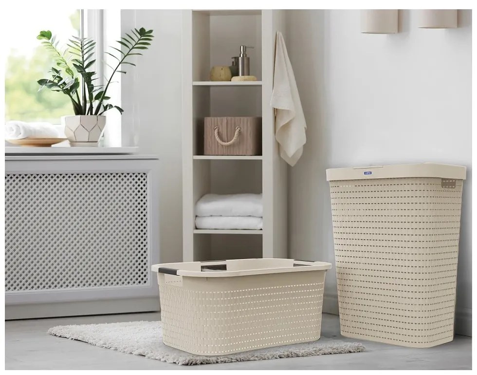 Cesto portabiancheria in plastica beige 55 l Country - Rotho