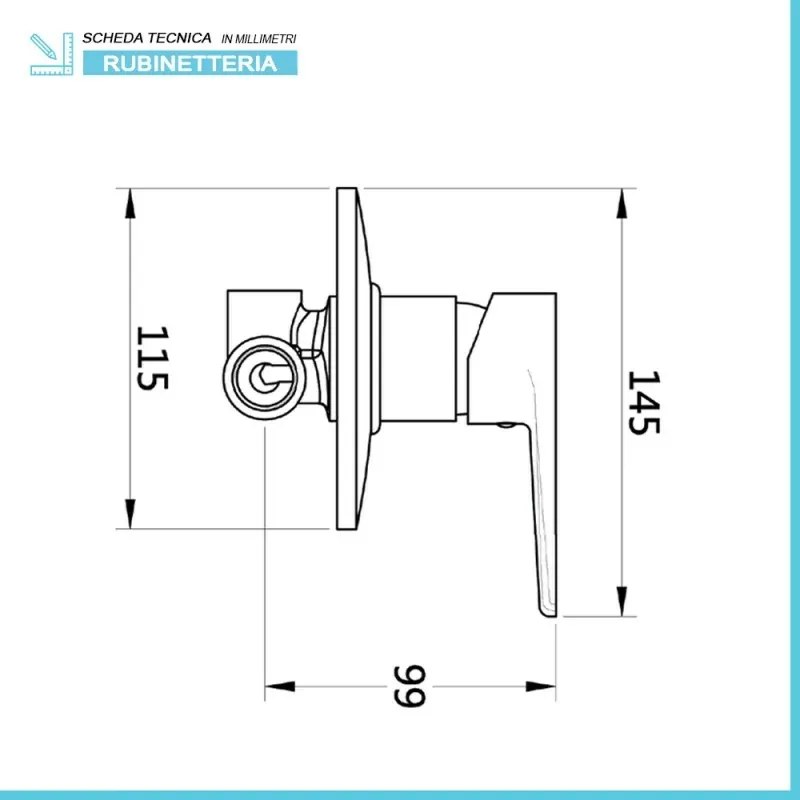 Set doccia con miscelatore, braccio verticale 30 cm e soffione 25cm cromo design tondo