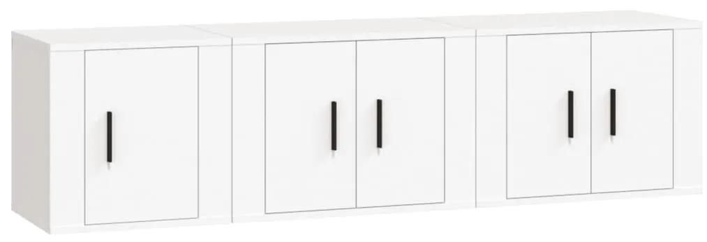 Set mobili porta tv 3 pz bianco in legno multistrato