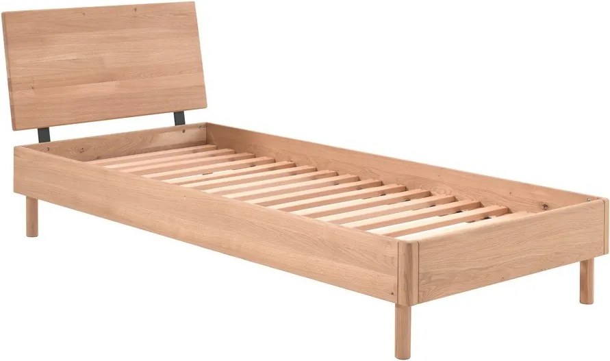 Letto singolo di colore naturale in rovere massiccio con rete inclusa 90x200 cm Forrest – Vipack