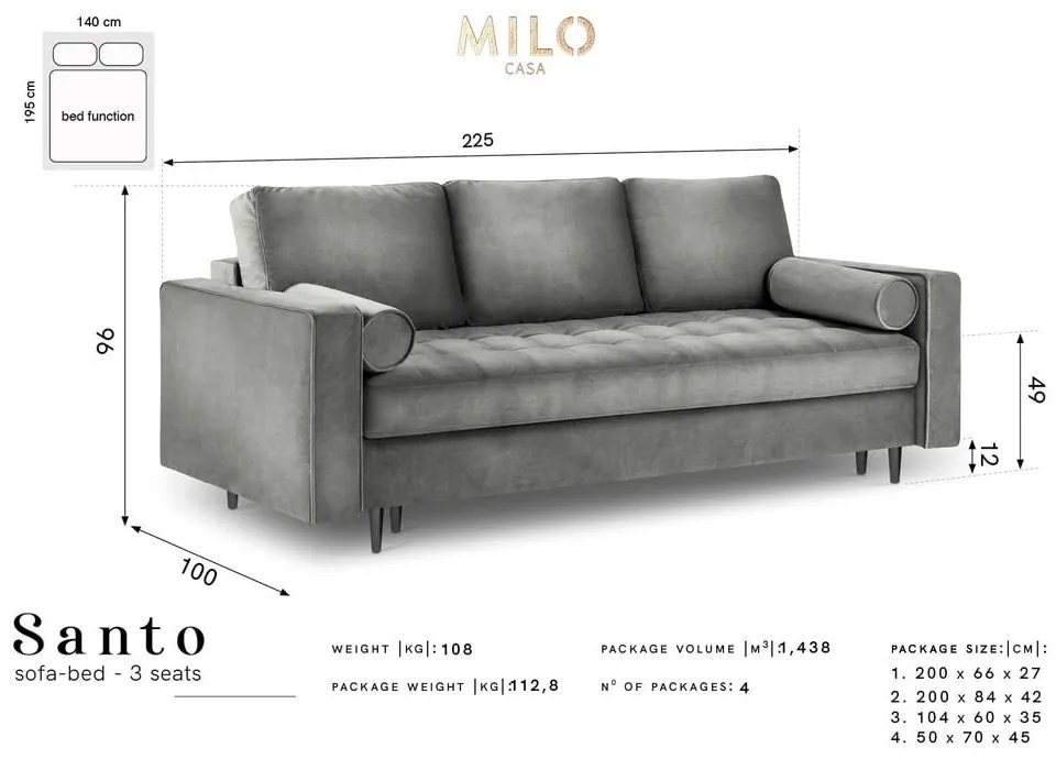 Divano letto in velluto beige Santo - Milo Casa