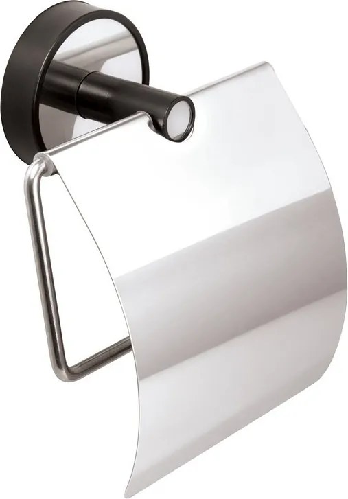 Kamalu - Porta rotolo coperto in acciaio inox lucido e dettagli in ABS nero | NICO-N