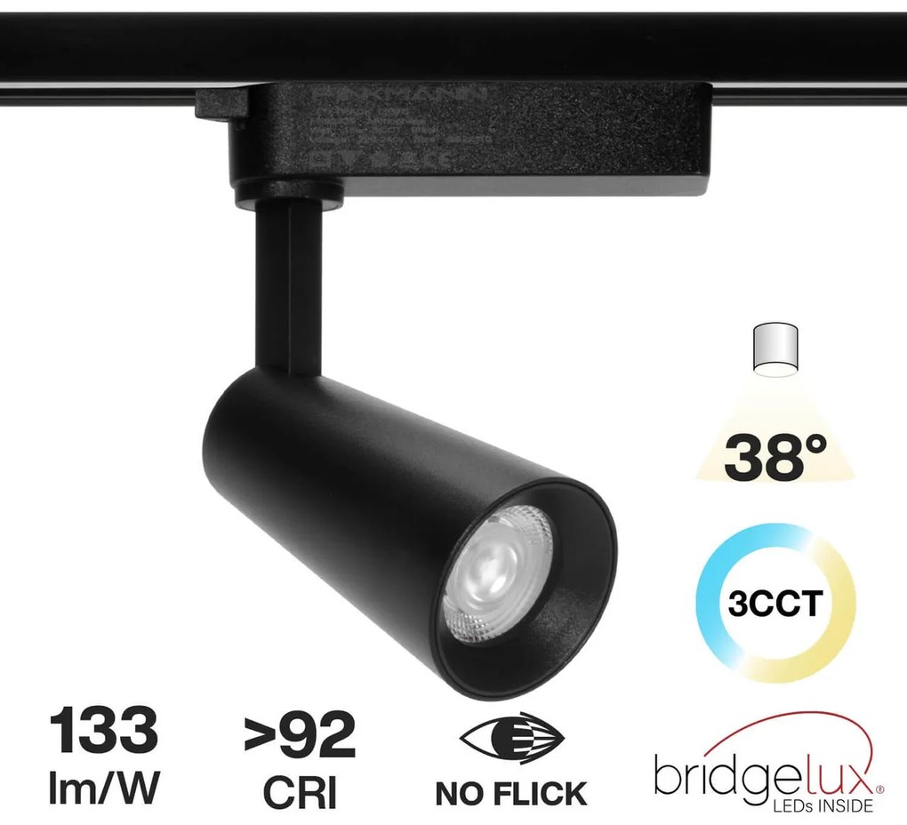 Faro LED 15W Monofase Nero CRI92 CCT Bianco Variabile 38° Bridgelux LED Colore Bianco Variabile CCT