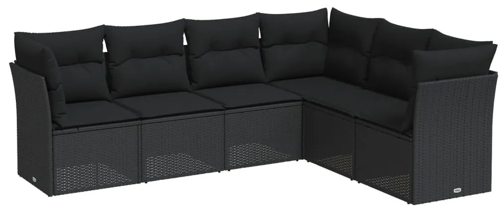 Set Divano da Giardino 6 pz con Cuscini Nero in Polyrattan