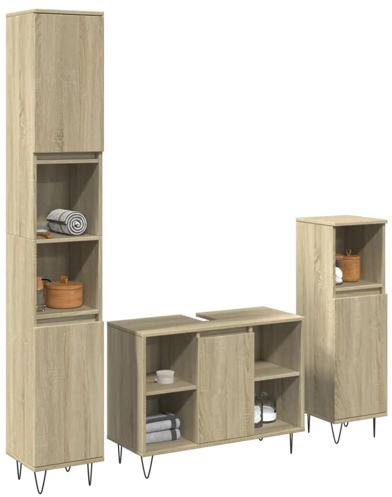 Set Mobili Da Bagno 3 Pz Rovere Sonoma İn Legno Multistrato /
