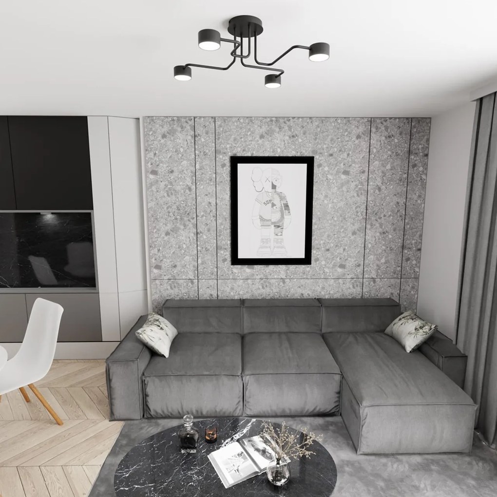 Lampada da soffitto in acciaio KURAGE 4 nera 4xGX53