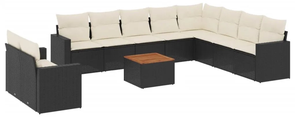 Set Divani da Giardino 11 pz con Cuscini in Polyrattan Nero