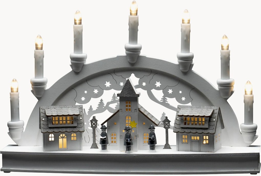 Candela natalizia a LED in legno di pioppo con funzione timer Houses