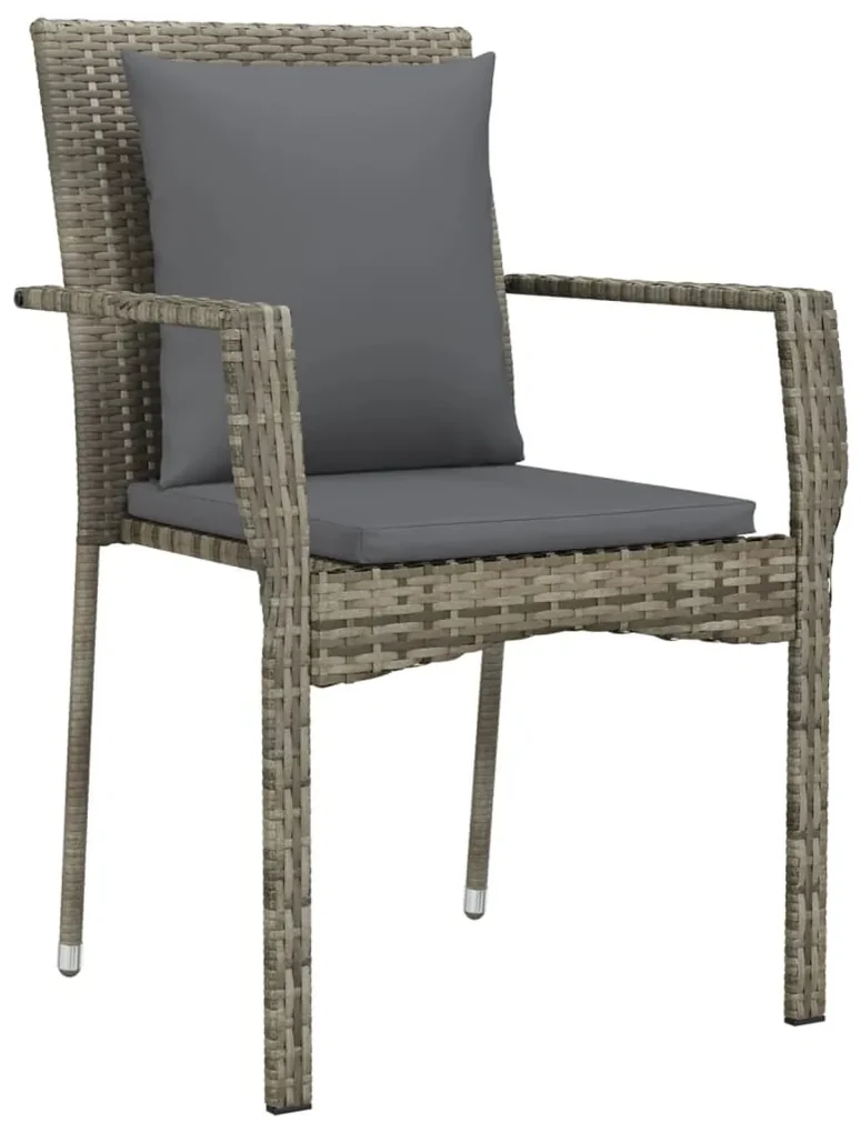Set da pranzo da giardino 5 pz con cuscini in polyrattan grigio