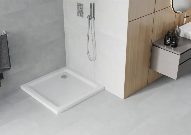 Mexen Flat piatto doccia quadrato slim 70 x 70 cm, bianco, sifone cromato - 40107070