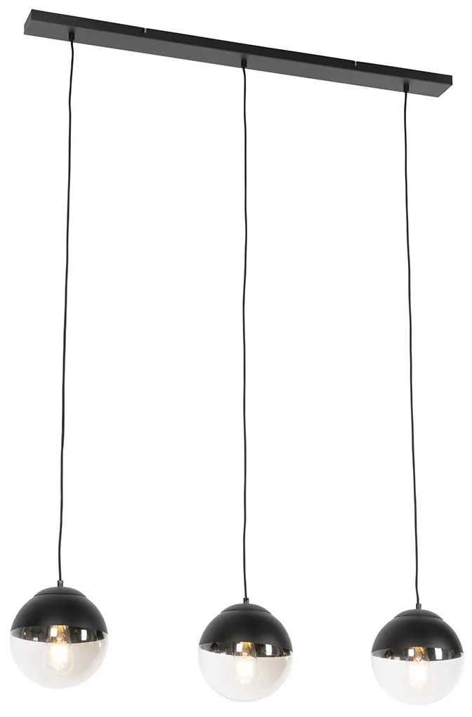Lampada a sospensione retrò nera con vetro trasparente oblungo 3 luci - Eclipse