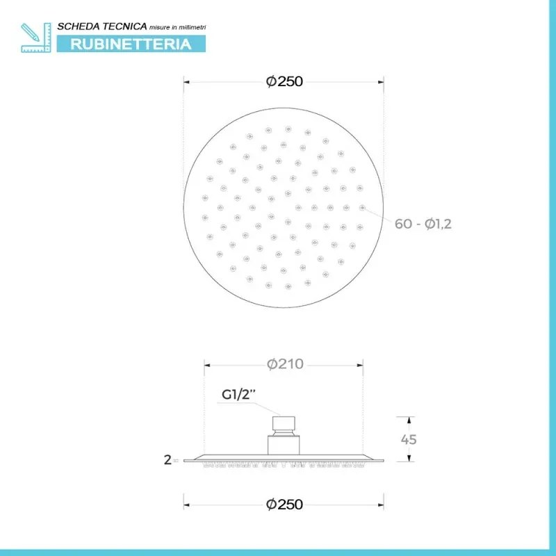 Set doccia tondo cromo 2 vie braccio 35 cm soffione 25 cm e kit doccino inclusi linea Erika