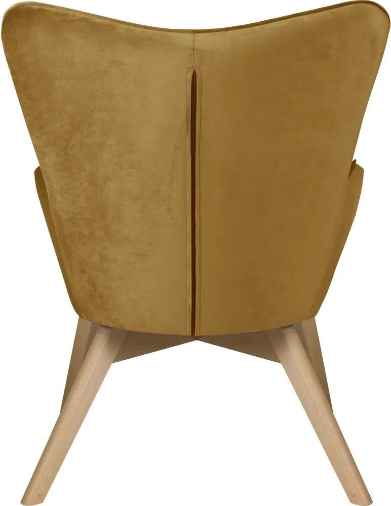 Poltrona con poggiapiedi color senape con rivestimento in velluto Niko – Ropez