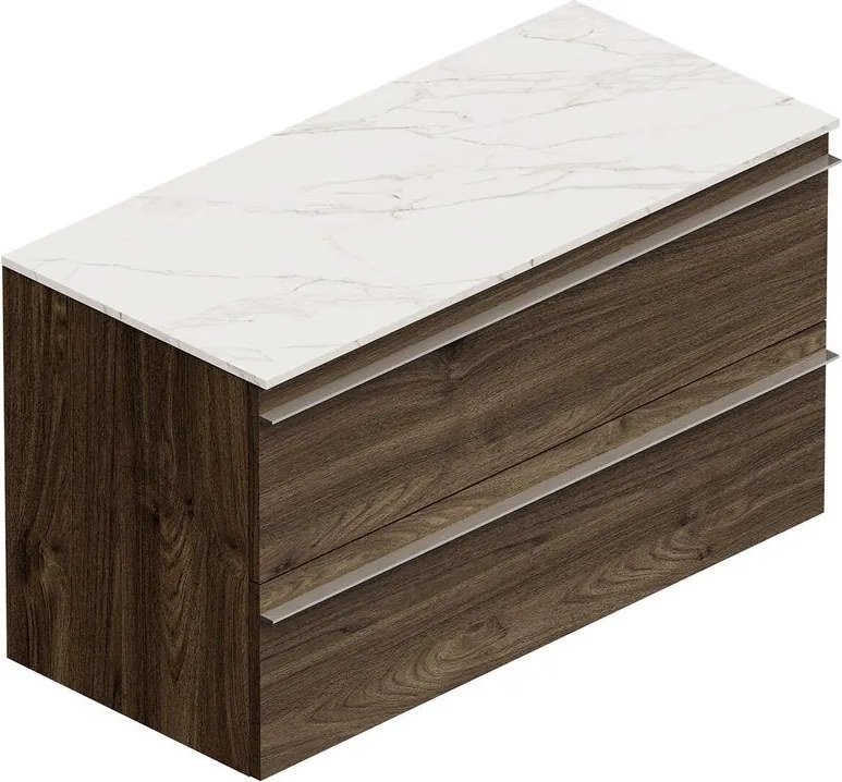 Mobile Linea L100 H55 P45 in laminato rovere cotto  2 cassetti a chiusura ammortizzata e top gres calacatta