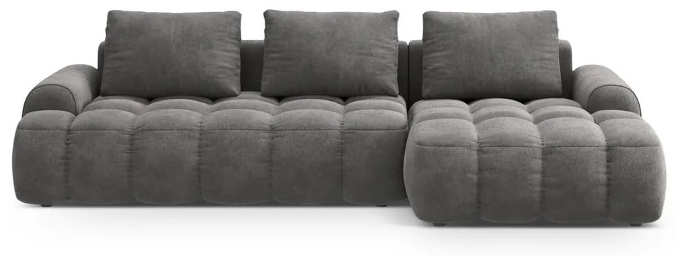 Divano angolare grigio allungabile/con contenitore (con penisola a destra/con chaise lounge) con rivestimento in velluto Linz – Cosmopolitan Design