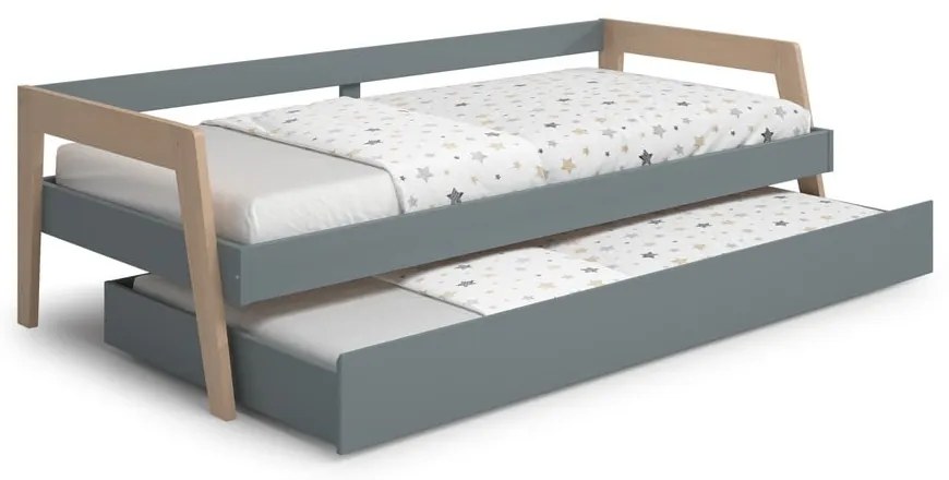 Letto da bambini estraibile verde/verde polveroso in pino massiccio con contenitore con rete inclusa 90x200 cm Carrie – Marckeric