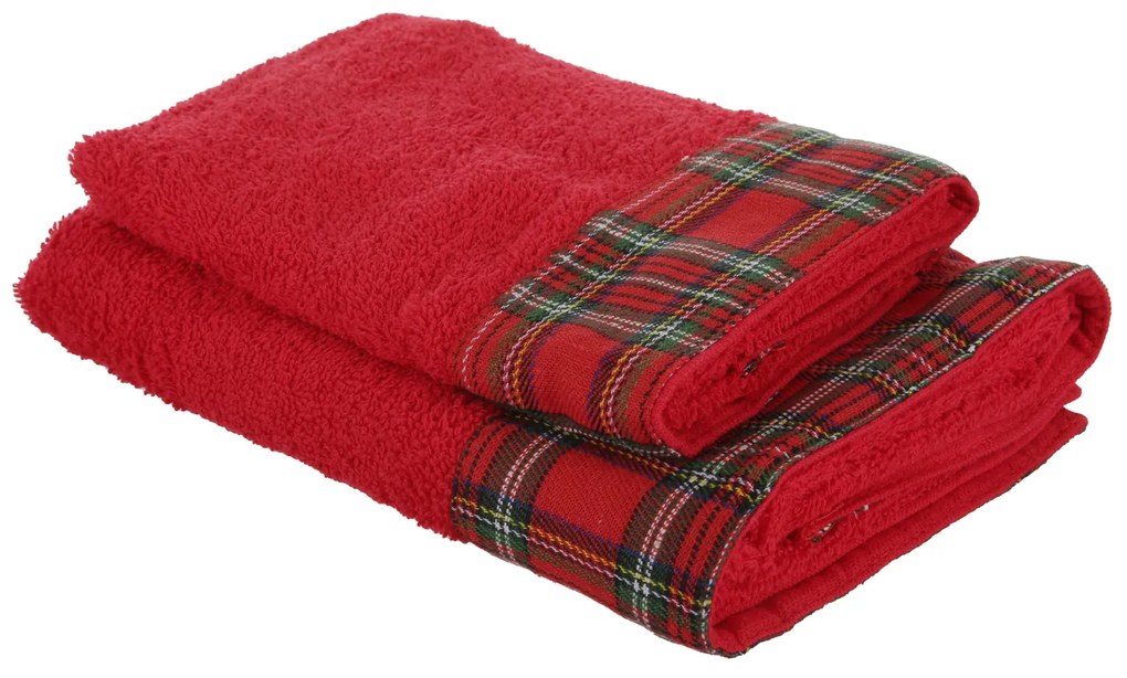 Set asciugamani Natale viso e ospite tartan rosso