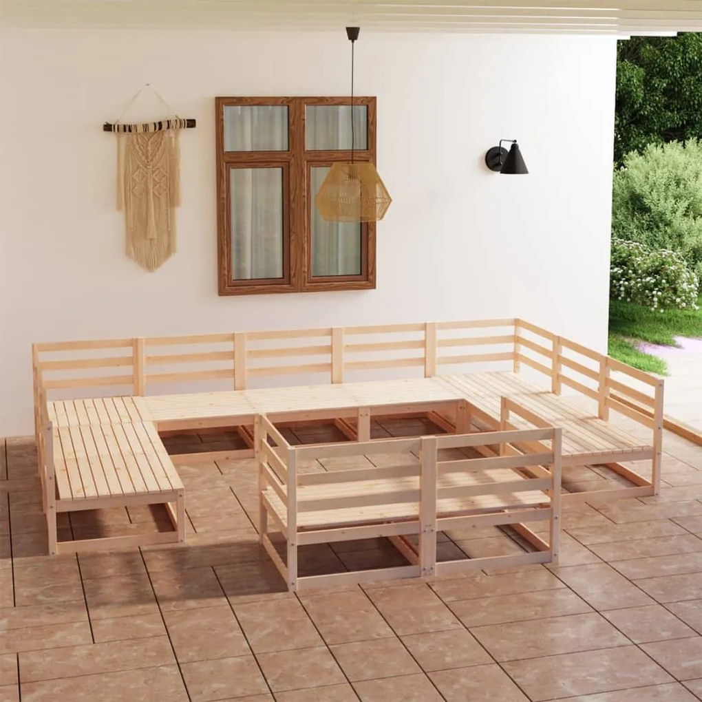 Set divani da giardino 11 pz in legno massello di pino