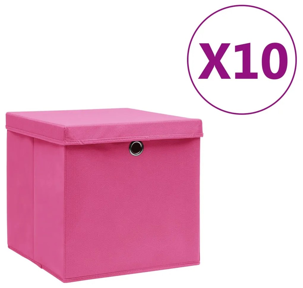 Contenitori Con Coperchi 10 Pz 28x28x28 Cm Rosa /