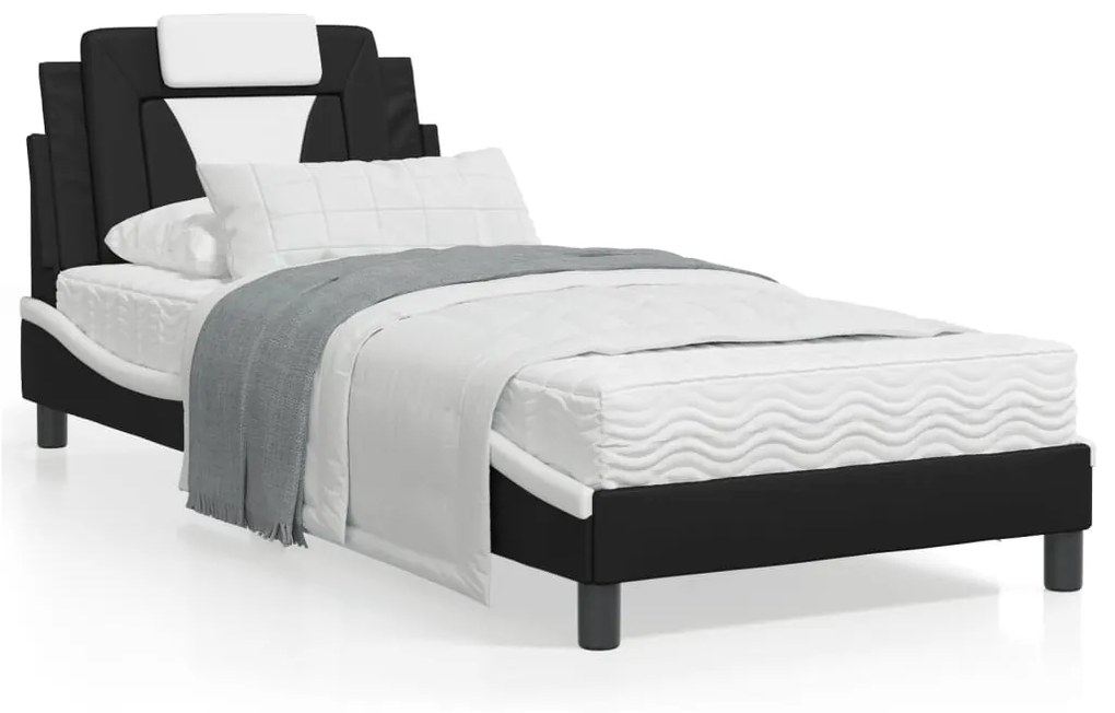 Letto con materasso nero e bianco 90x200 cm in similpelle