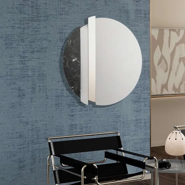 Specchio moderno 80 cm con decori foglia argento e effetto marmo nero - KEVIN