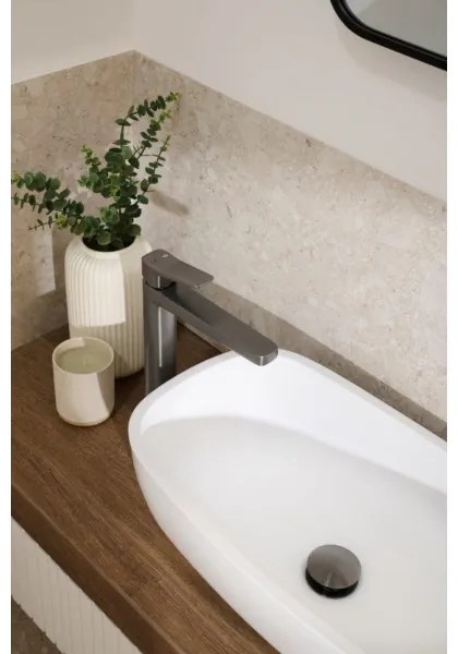 KFA Armatura 4522-712-61 - Miscelatore per lavabo + piletta di scarico MALAGA 30,3 cm, grigio metallico