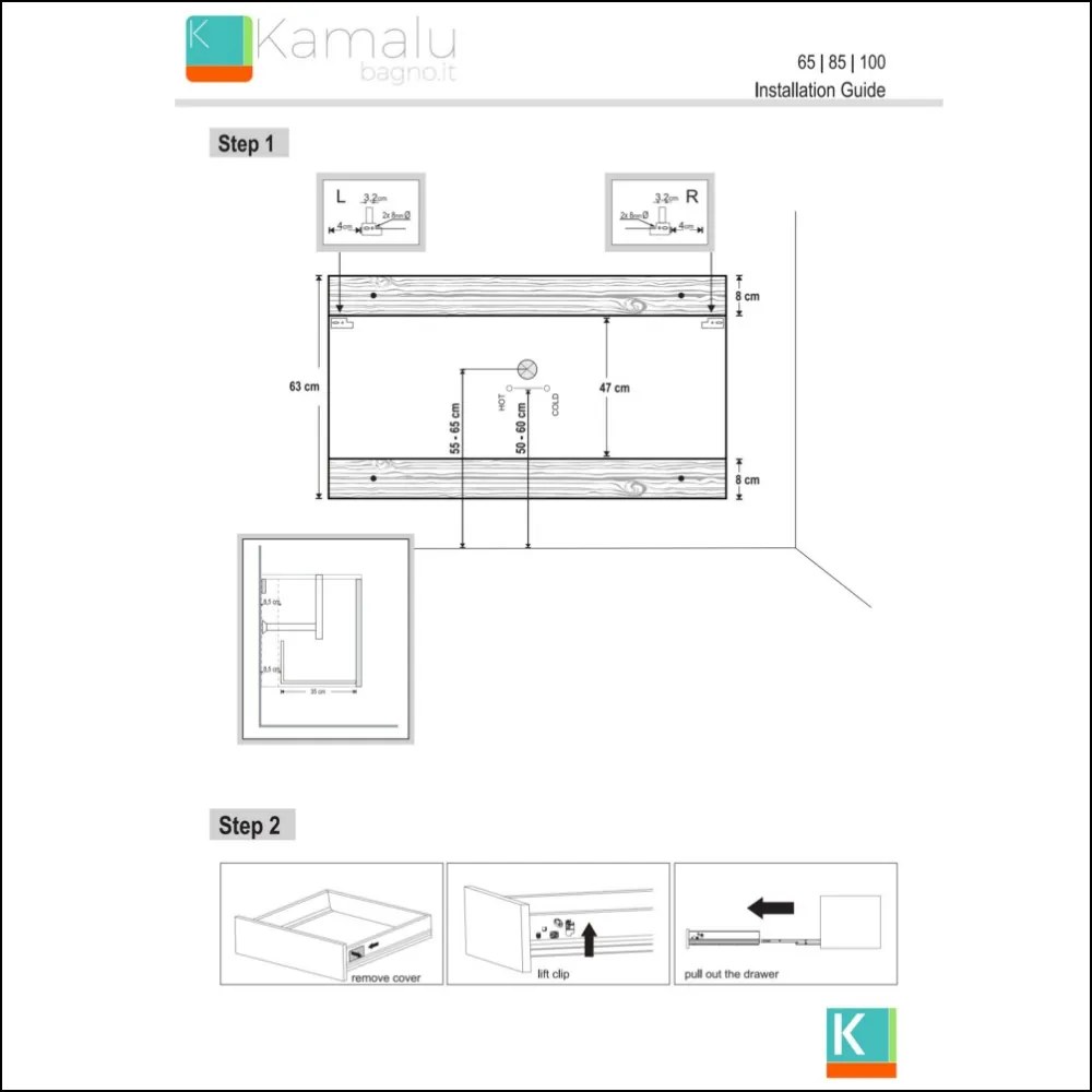 Mobile bagno con struttura metallica nera 85cm IKOS-85 - KAMALU