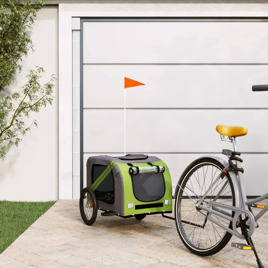 Rimorchio Da Bici Per Animali Verde E Grigio Oxford E Ferro /