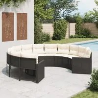 Divano da Giardino con Cuscini Circolare Nero in Polyrattan 3318531