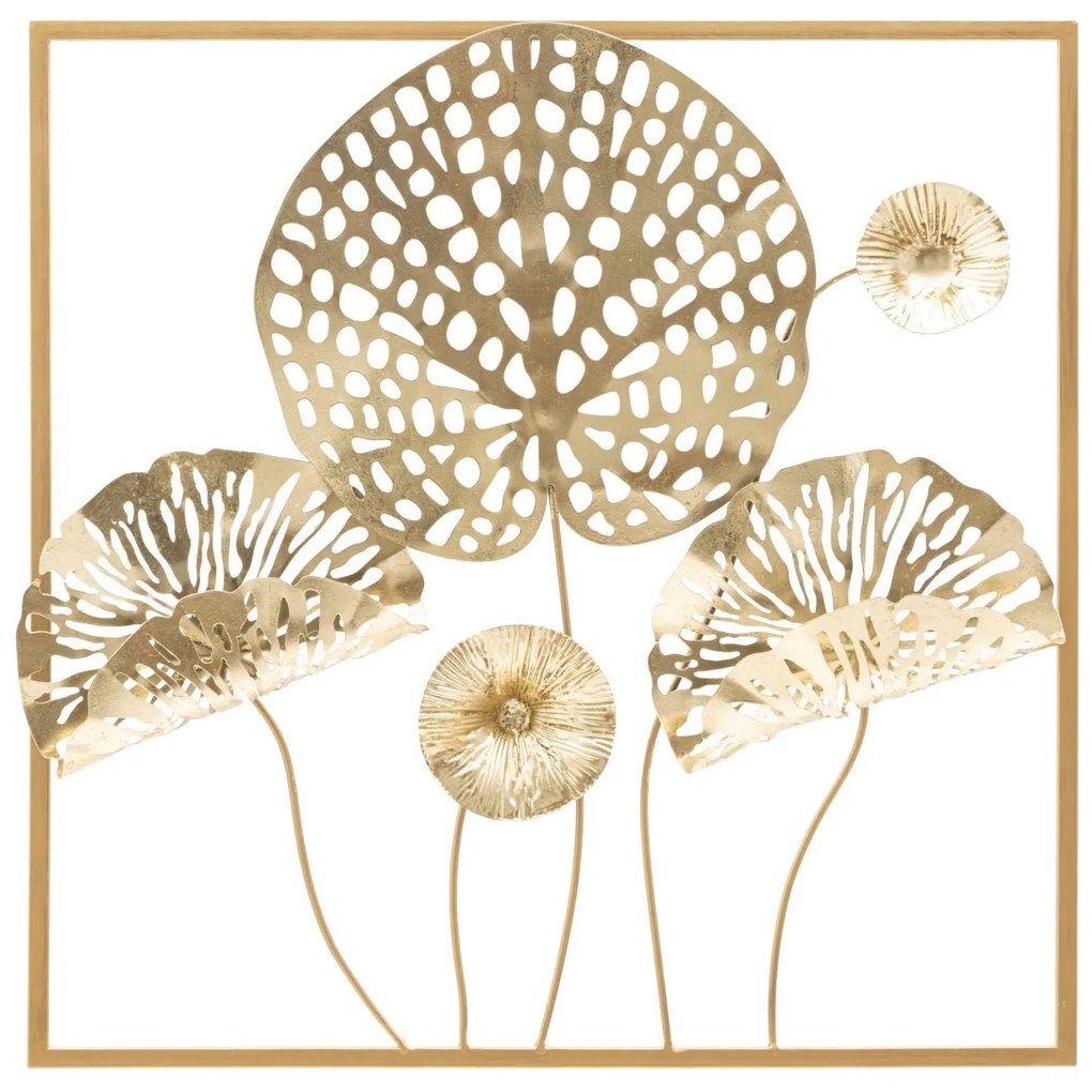 Pannello Decorativo in Ferro con Fiori Dorati cm 50x5x50