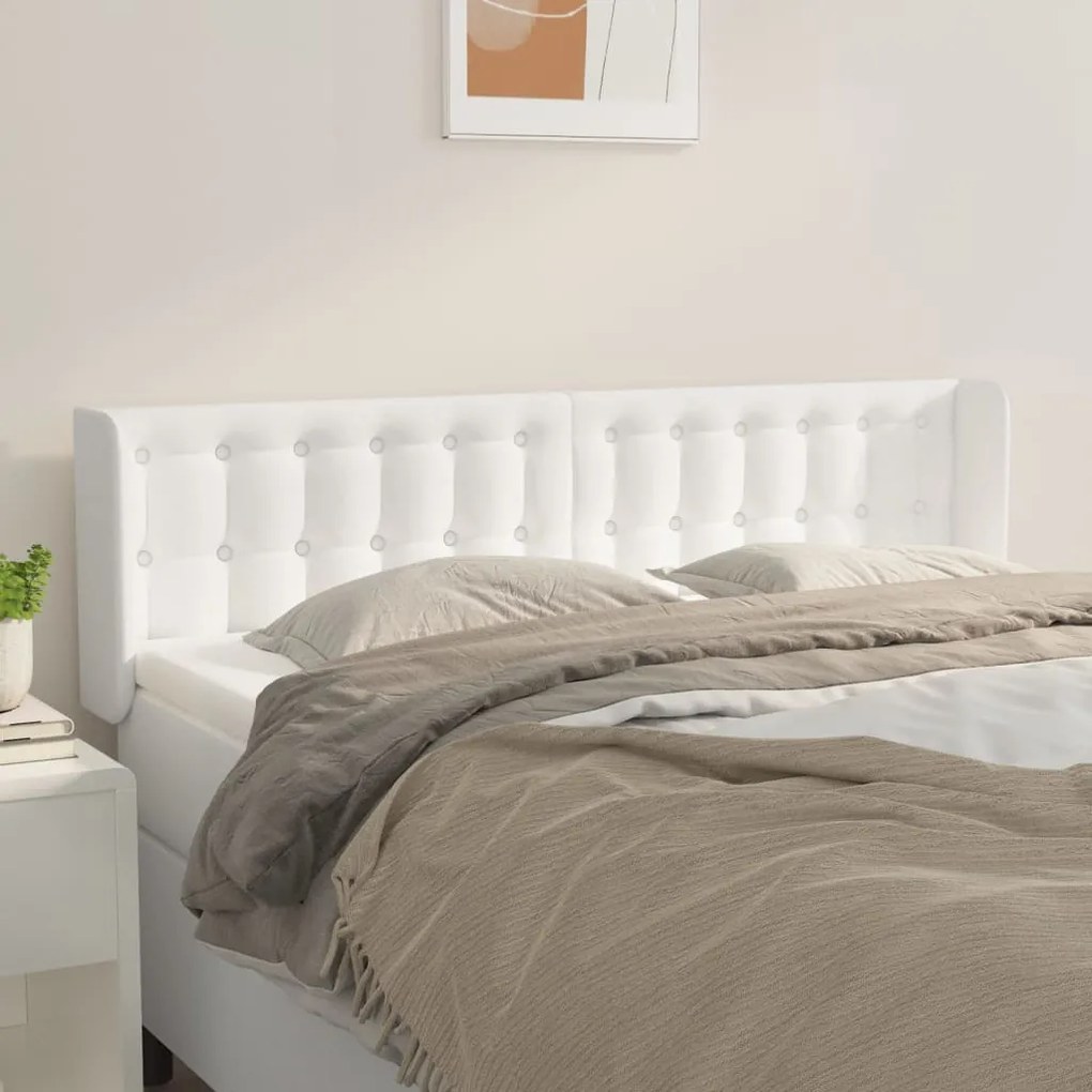 Testiera Ad Orecchio Bianca 147x16x78/88 Cm İn Similpelle /