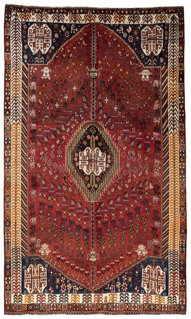 Shiraz Tappeto 280 x 170 Rosso (Iran) Annodato A Mano