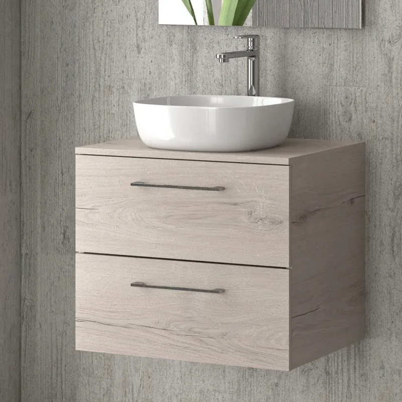 Mobiletto bagno 60 cm con due cassetti e piano per lavabo appoggio EL-60P - KAMALU