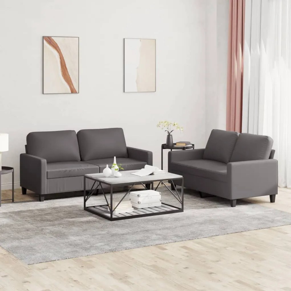 Set Di Divani 2 Pz Con Cuscini Grigio İn Similpelle /