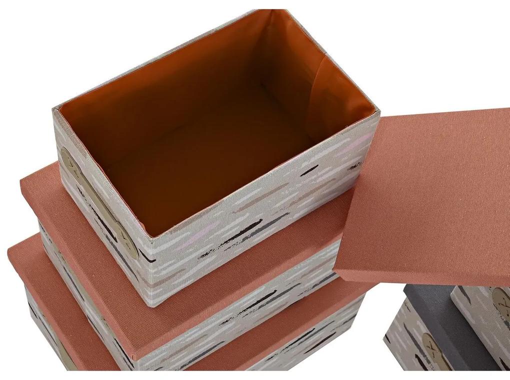 Set di Scatole per Sistemare Impilabili DKD Home Decor Marrone Grigio Arancio Poliestere (40 x 30 x 20 cm) (3 Unità)