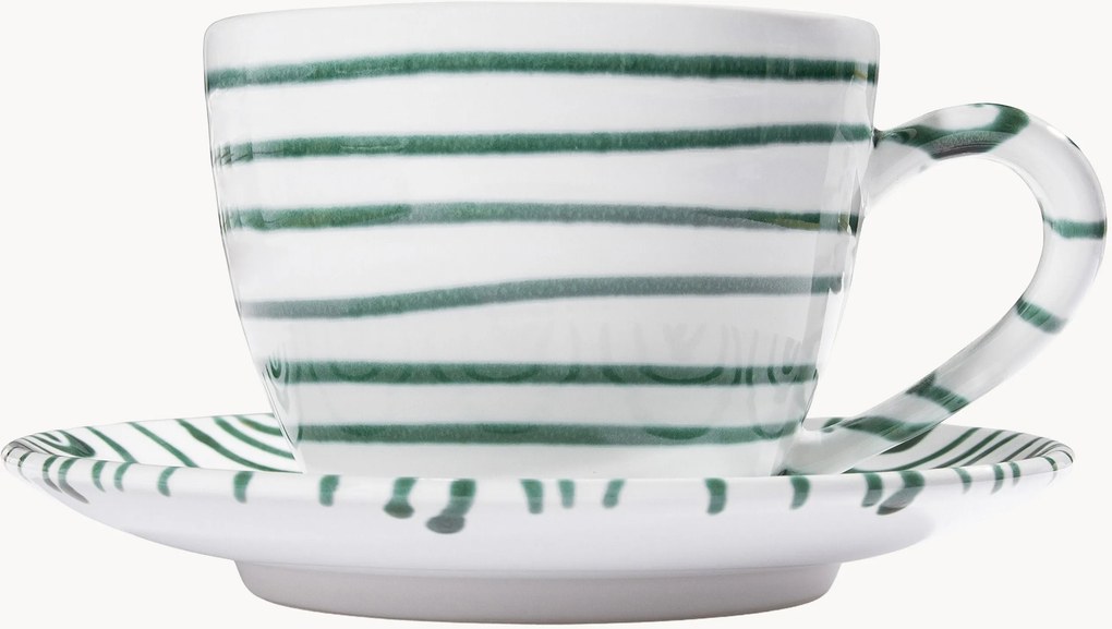 Set tazza e piattino da tè fatti a mano Grüngeflammt, set da 2