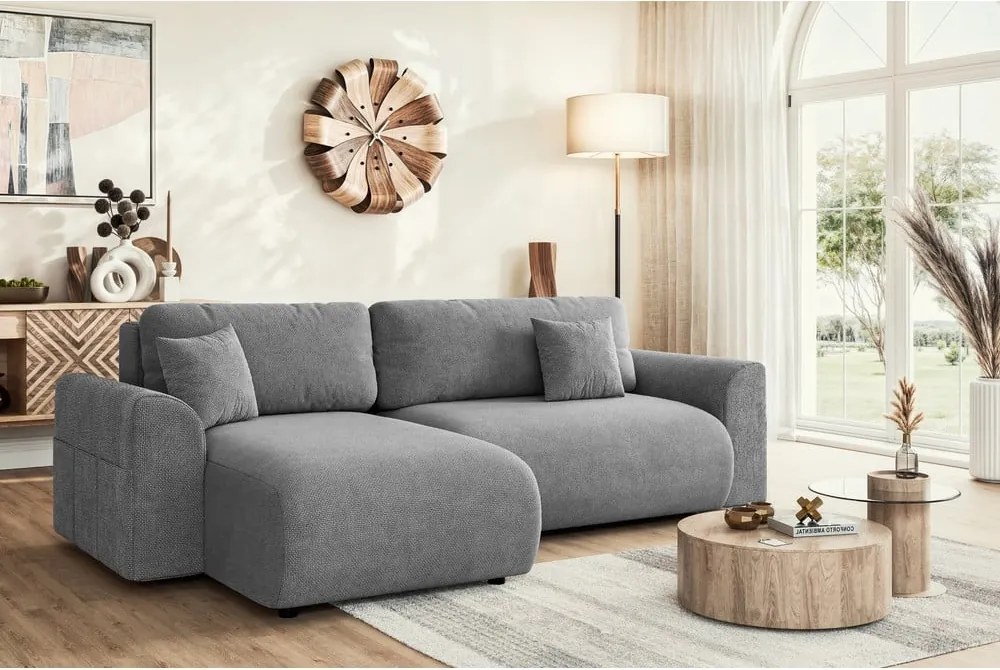 Divano angolare grigio allungabile (con composizione variabile) Lorine – Ropez