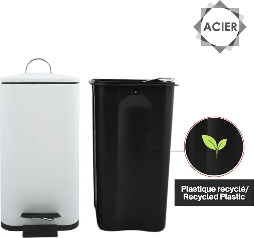 Cestino per la spazzatura bianco opaco in acciaio con pedale 5 l Erik – Spirella