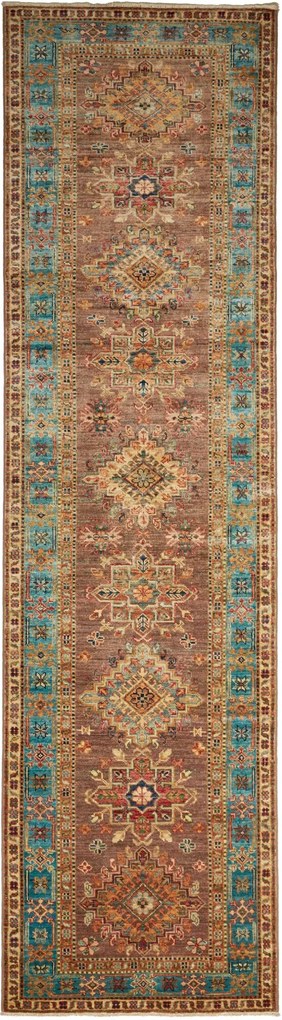 Kazak Tappeto 300x80 Grigio (Pakistan) Annodato A Mano