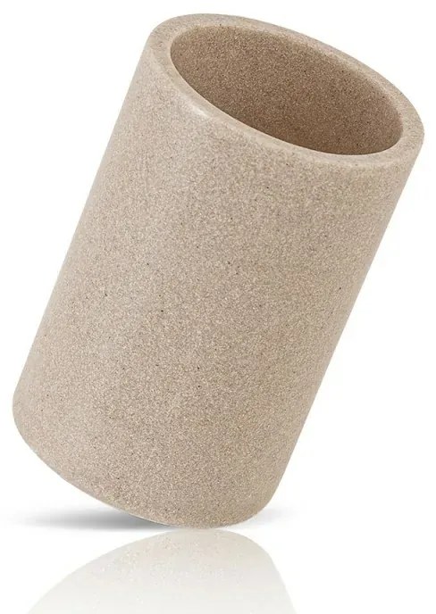 Set accessori bagno moderni beige in resina dispenser + portaspazzolini Sahara