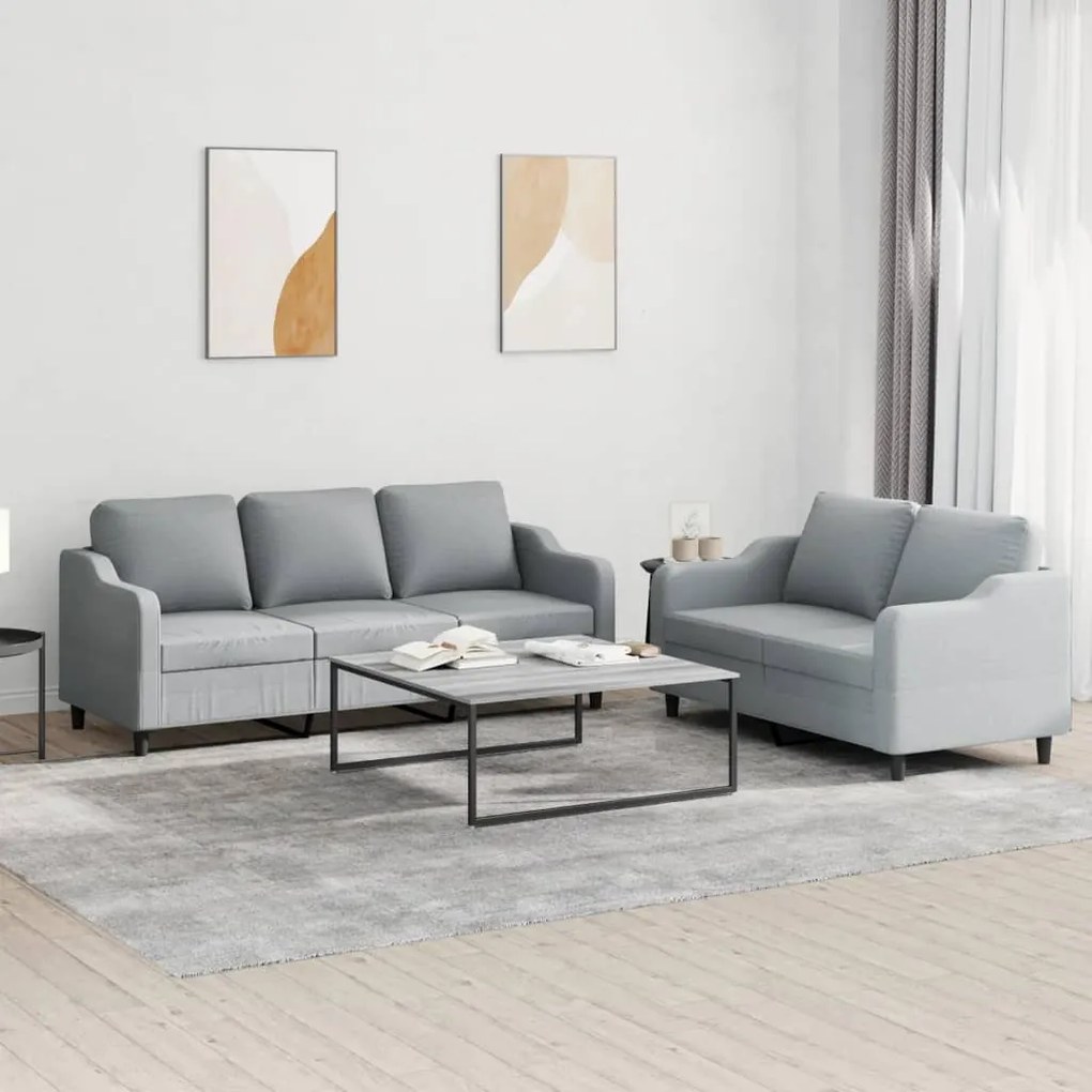 Set Di Divani 2 Pz Con Cuscini Grigio Chiaro İn Tessuto /