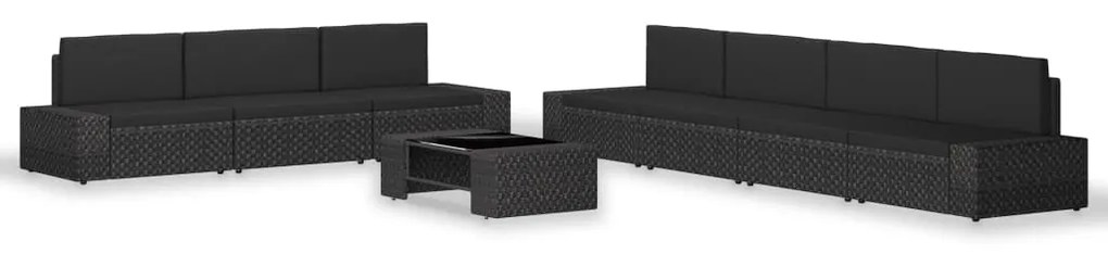 Set divani da giardino 8 pz in polyrattan nero