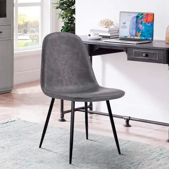 Sedia Da Pranzo Moderna In Ecopelle Grigia Gambe Nere Irene