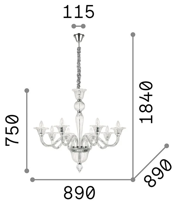 Lampadario Classico Brigitta Vetro Trasparente 8 Luci E14