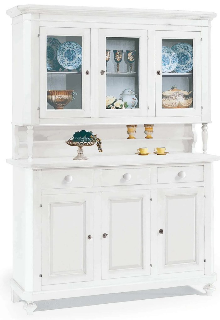 CHELSEY - credenza con vetrina in legno massello cm 150 x 43 x 218 h