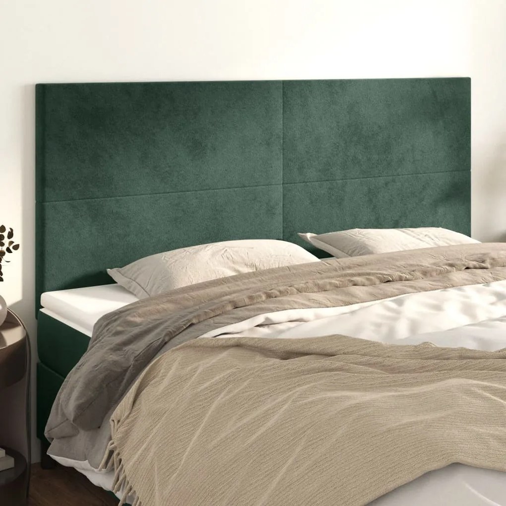 Testiera 4 pz verde scuro 90x5x78/88 cm in velluto